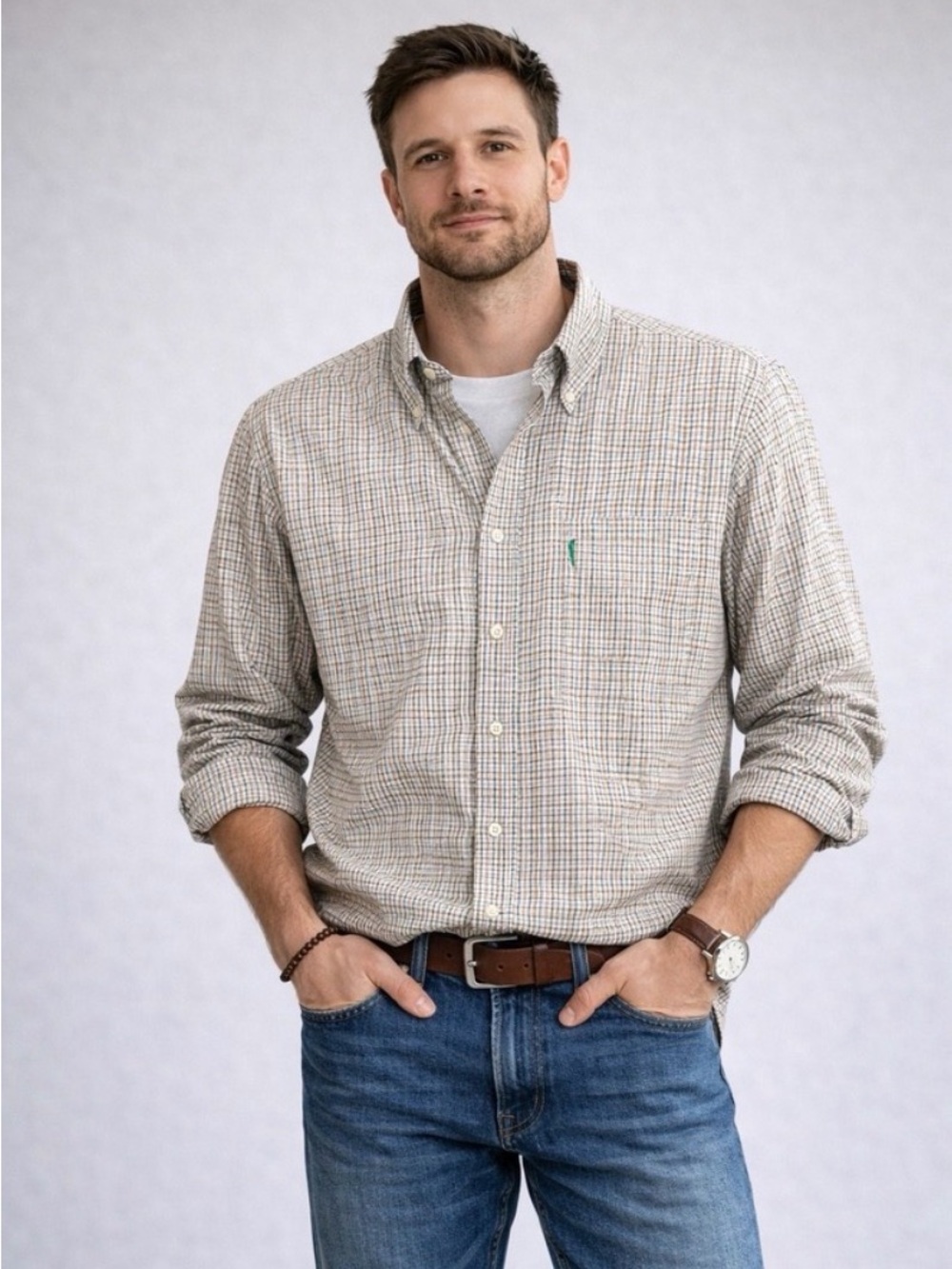 Barbour Mens Long Sleeve Button Down Micro Check‎ Plaid XL
